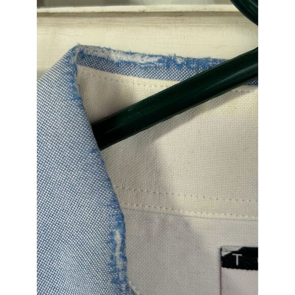 Tommy Hilfiger Men’s Large Pale Blue Button Down Poplin Long Sleeved Shirt •Flaw - Picture 11 of 14